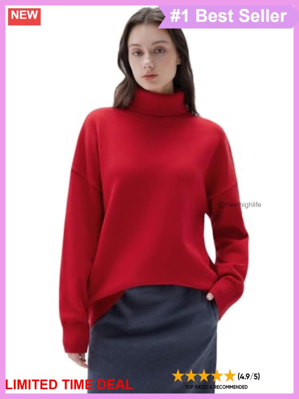 Oversized Cashmere Blend Turtleneck Pullover Sweater Long Sleeve Knit
